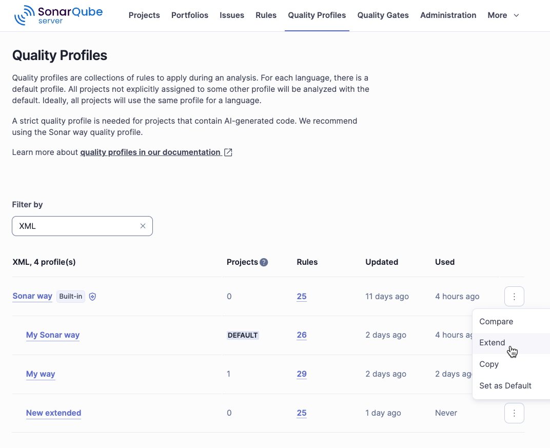 Extending the quality profile