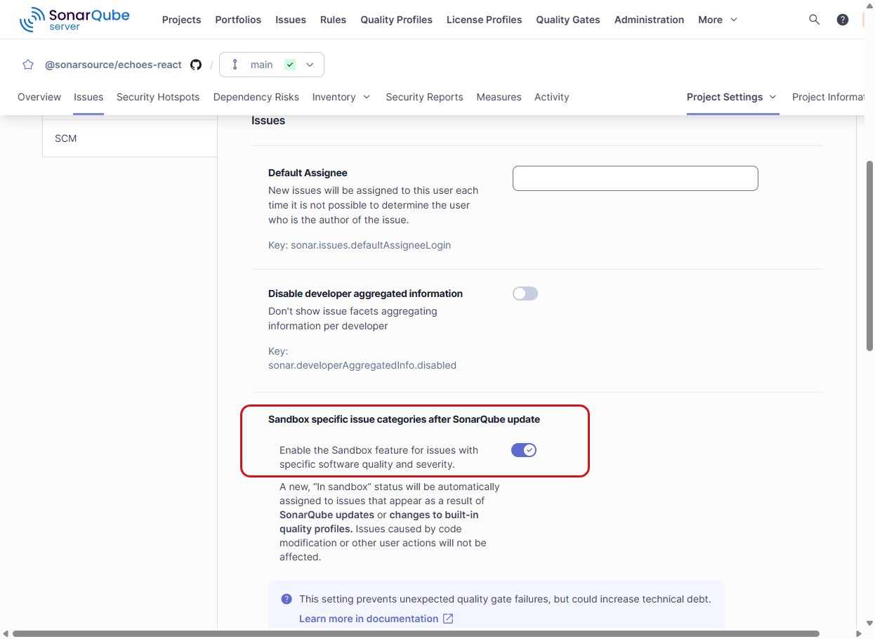 In the project Settings, switch on or off the sandbox feature for your project