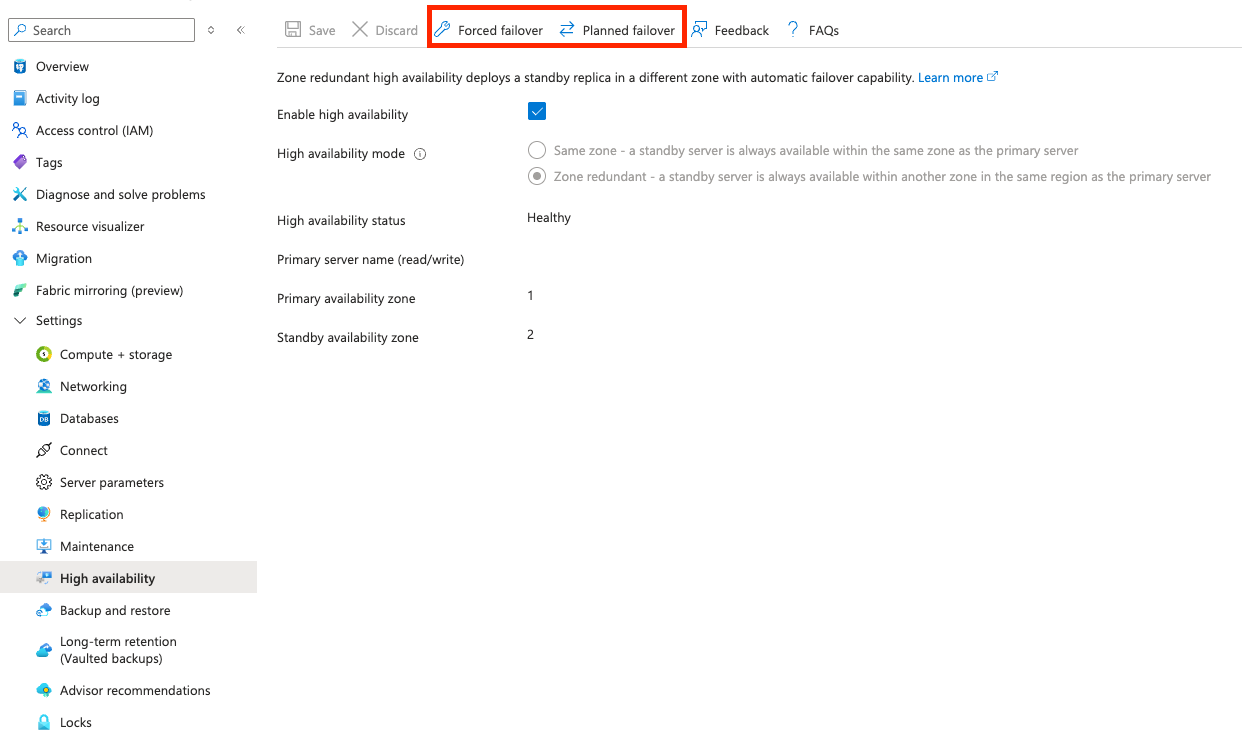 Use either the Forced failover or Planned failover tab