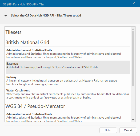 OS (GB) Data Hub NGD API - Tiles dialog.