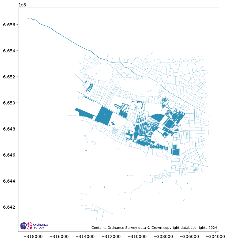 An example plot of the wtr-fts-water-2 data covering the Glastonbury Canals.