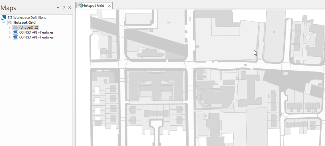 Cadcorp SIS Desktop UI showing OS NGD API – Features data in the map area.