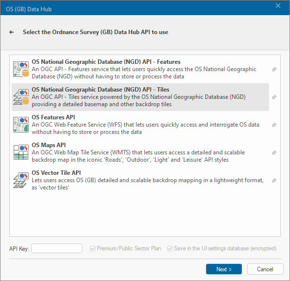 OS (GB) Data Hub dialog