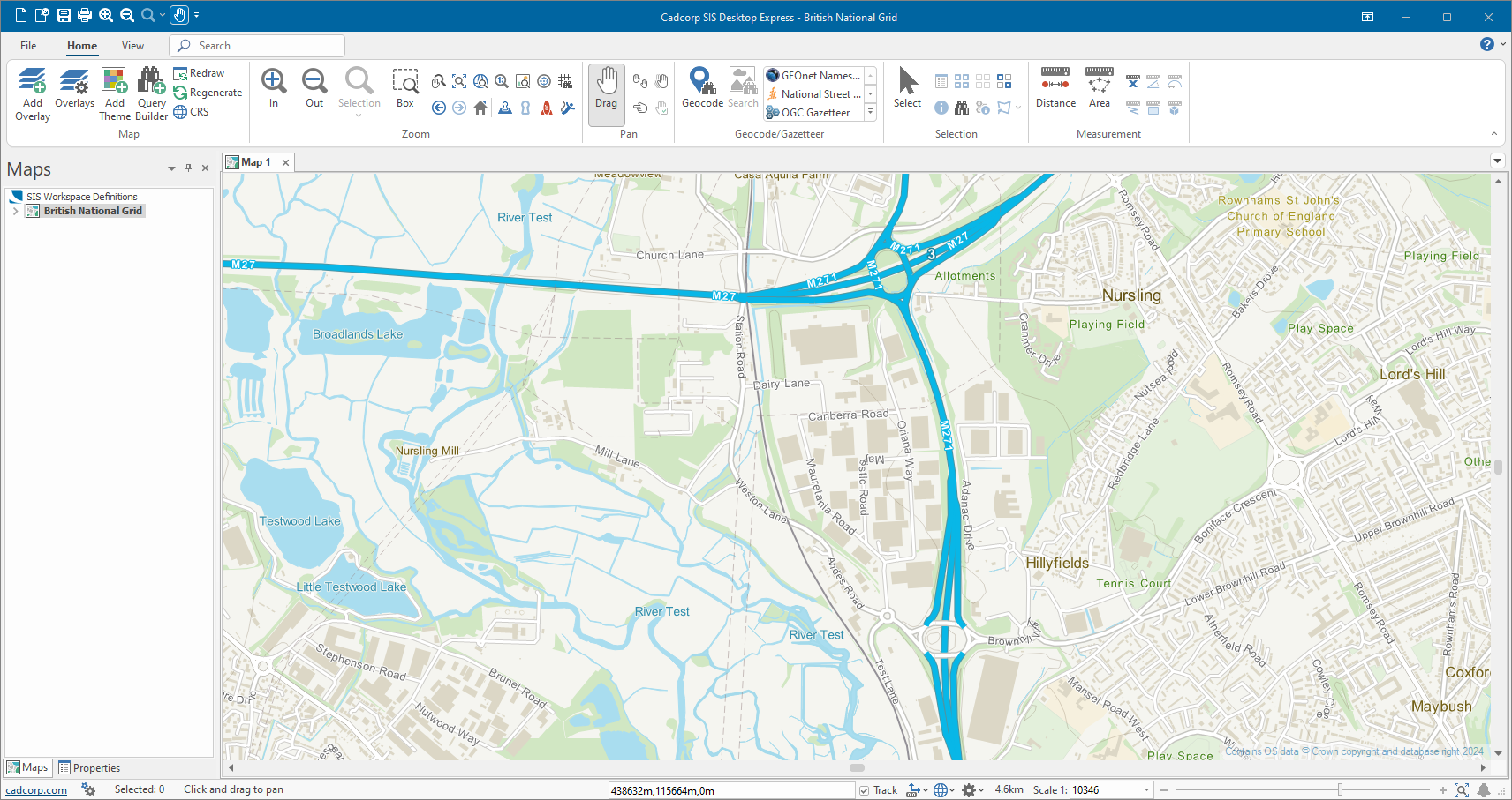CadCorp SIS Desktop UI with a layer rendered in the map area.
