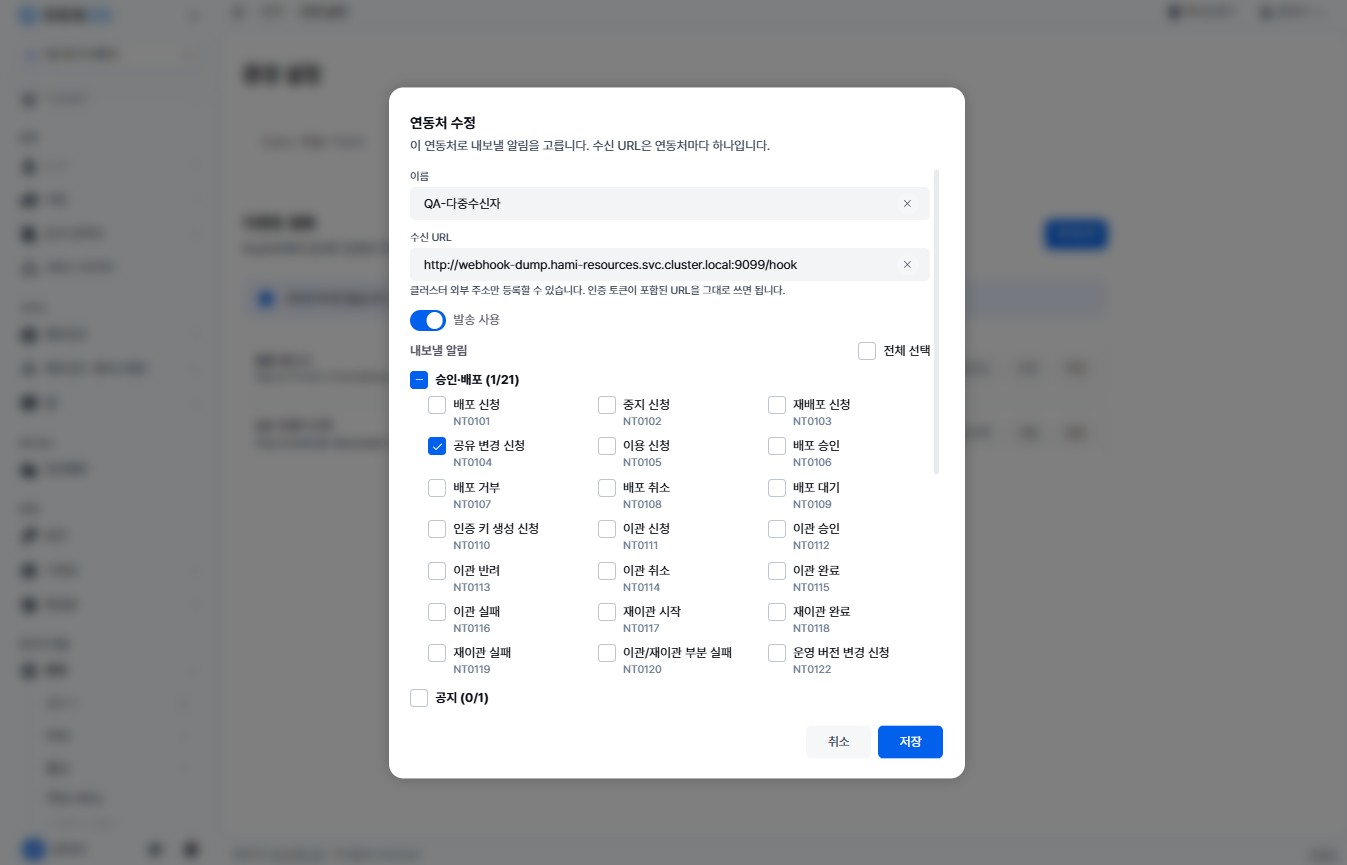 일부 선택 — 계열 체크박스가 중간 상태이고 머리글이 (1/21)로 표시된다