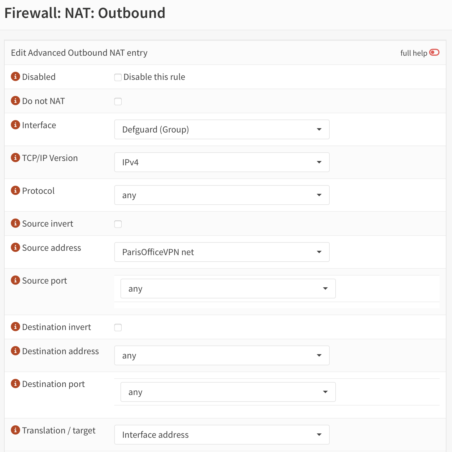 Outbound NAT rule