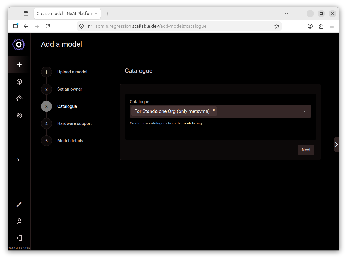 Add a model wizard with a catalogue selected in the dropdown field
