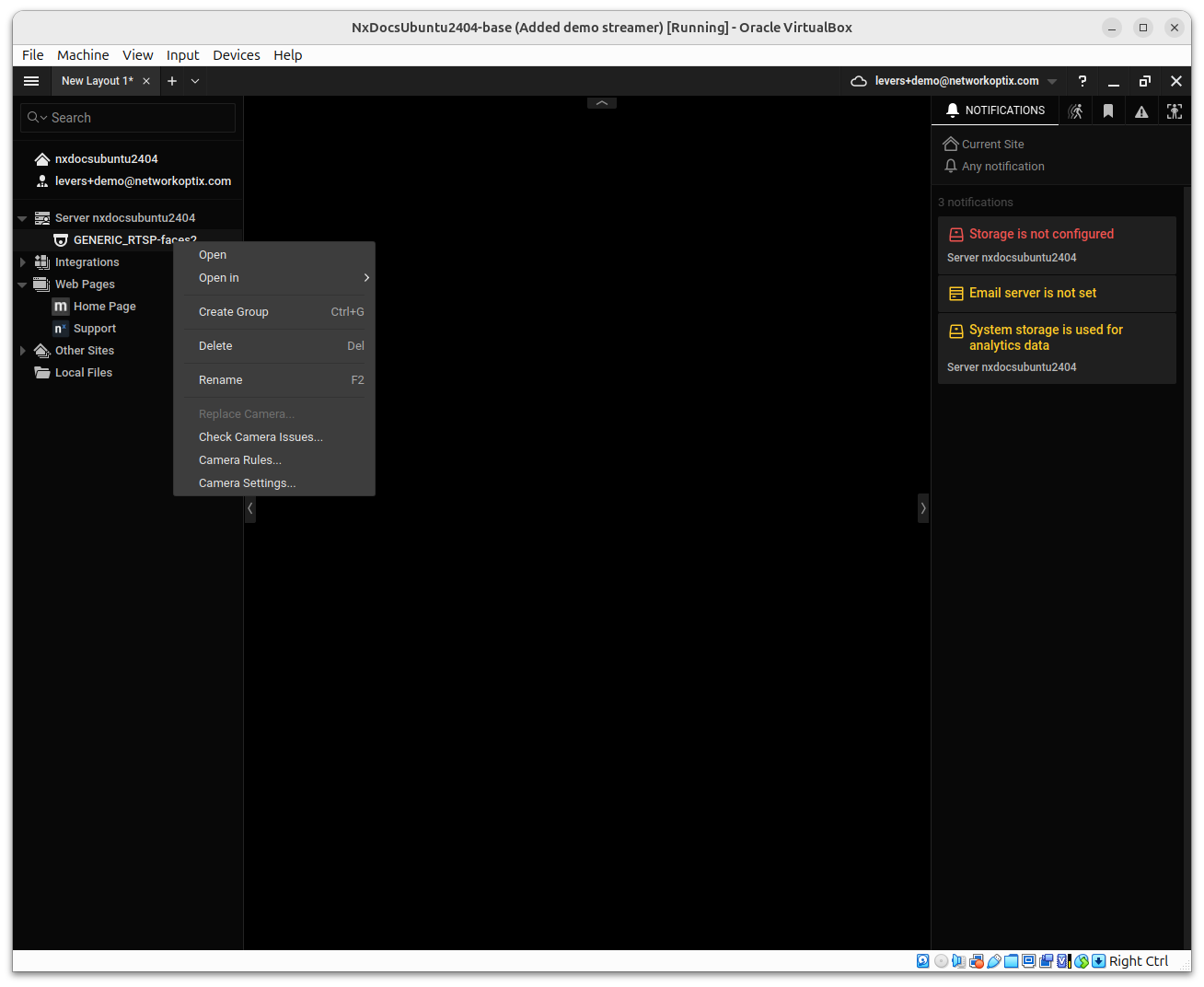 Right-click context menu on a camera item showing Camera Settings option