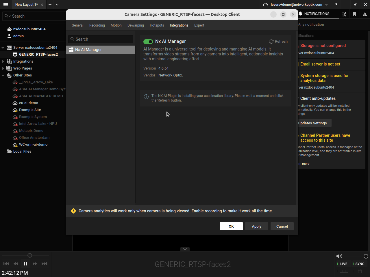 Plugin settings showing the acceleration library installation progress with a prompt to wait and click Refresh
