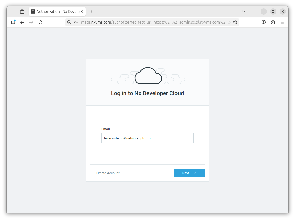 The AI Cloud admin interface login screen