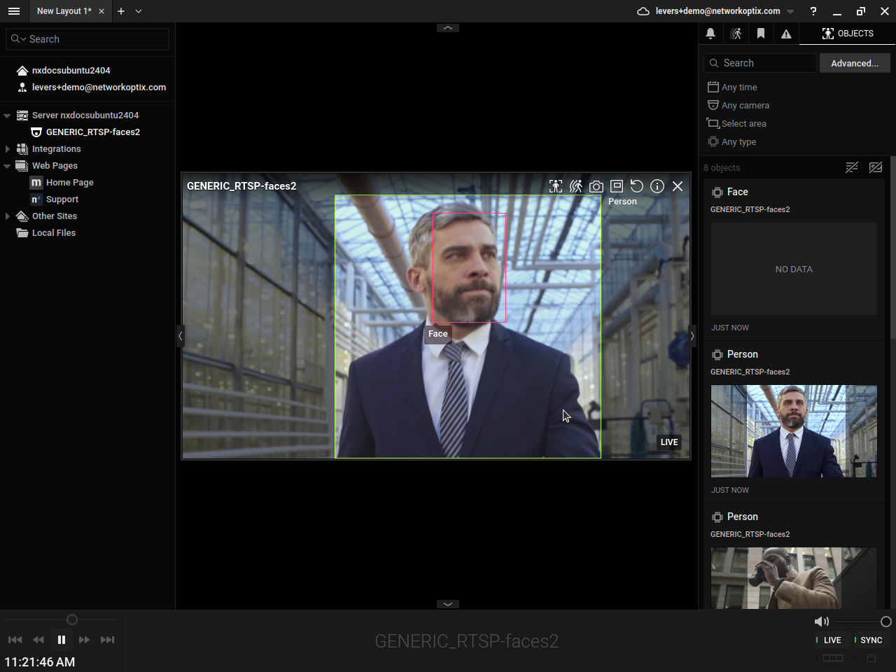Nx Client interface with the Objects tab selected in the left panel
