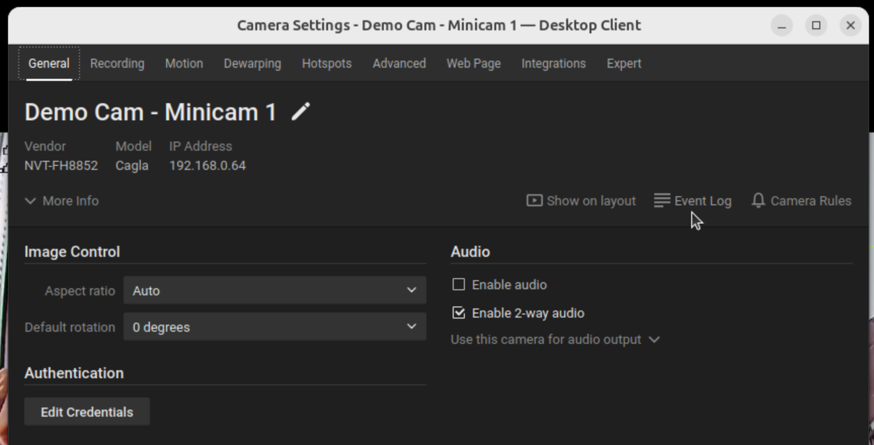 hf camera settings   event log