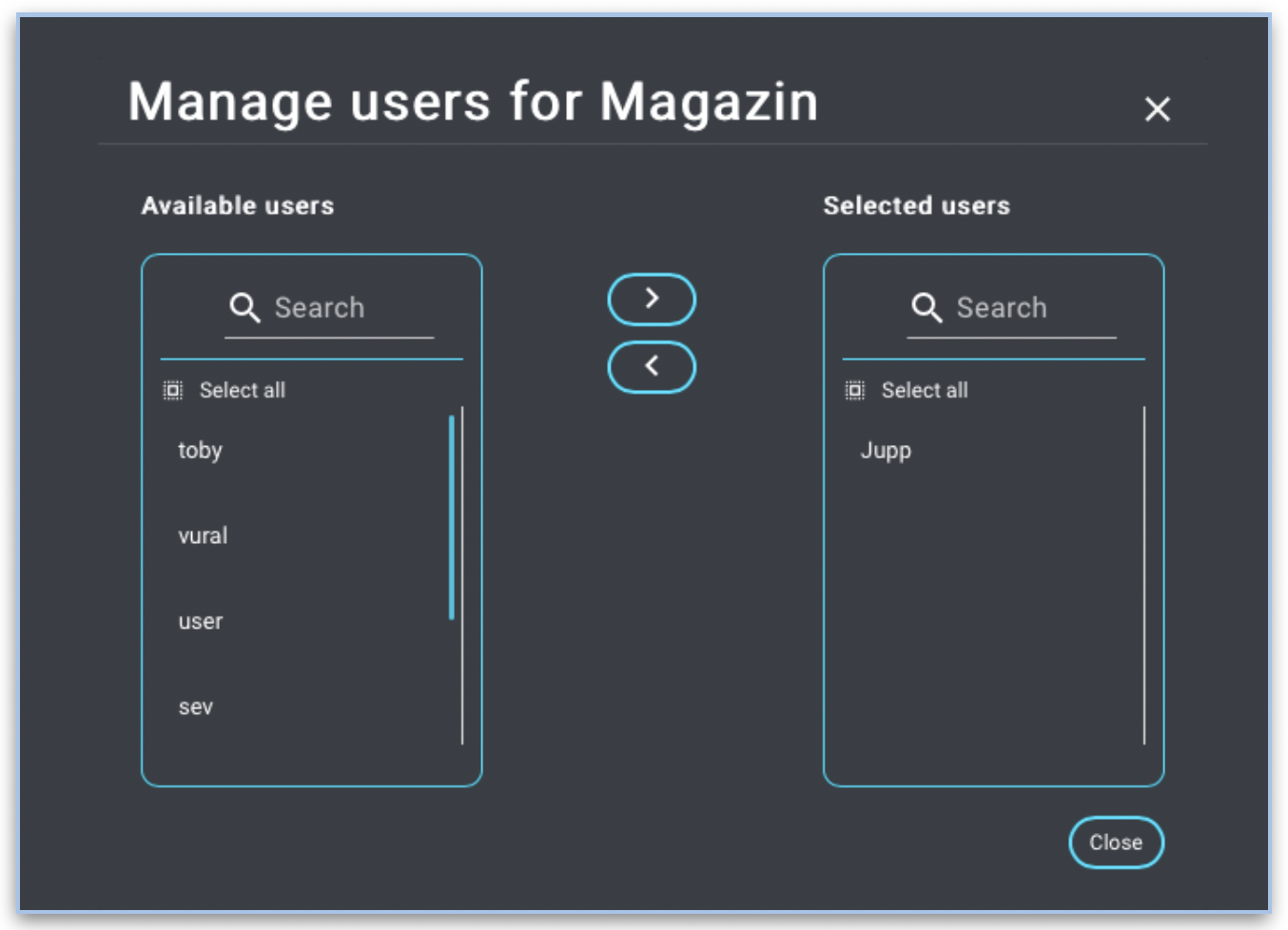 Manage Users Dialog