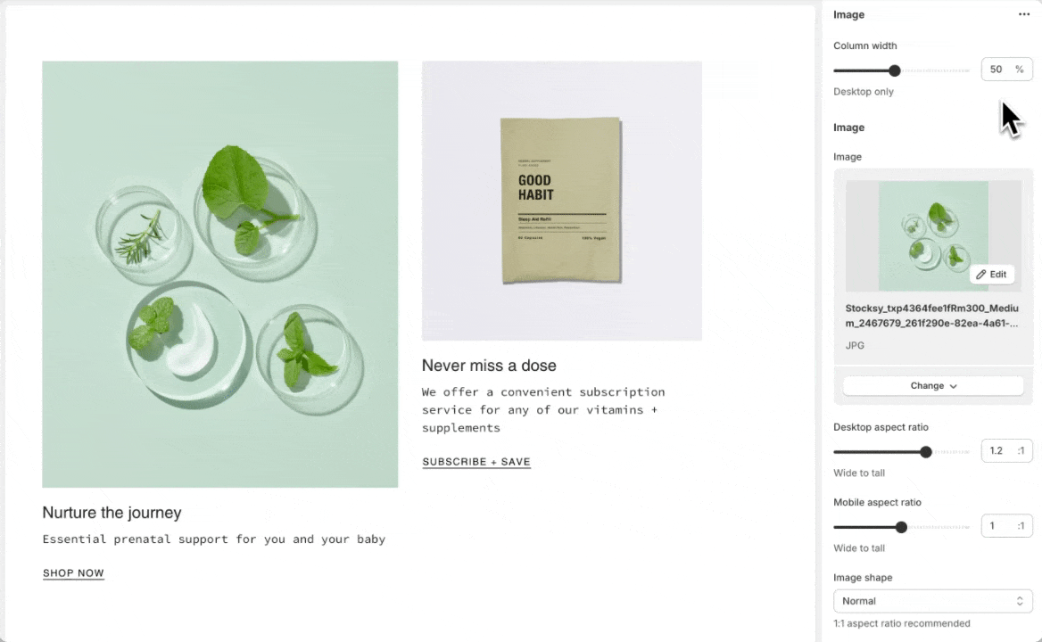 Gif showcasing Multi Column section and its animations.