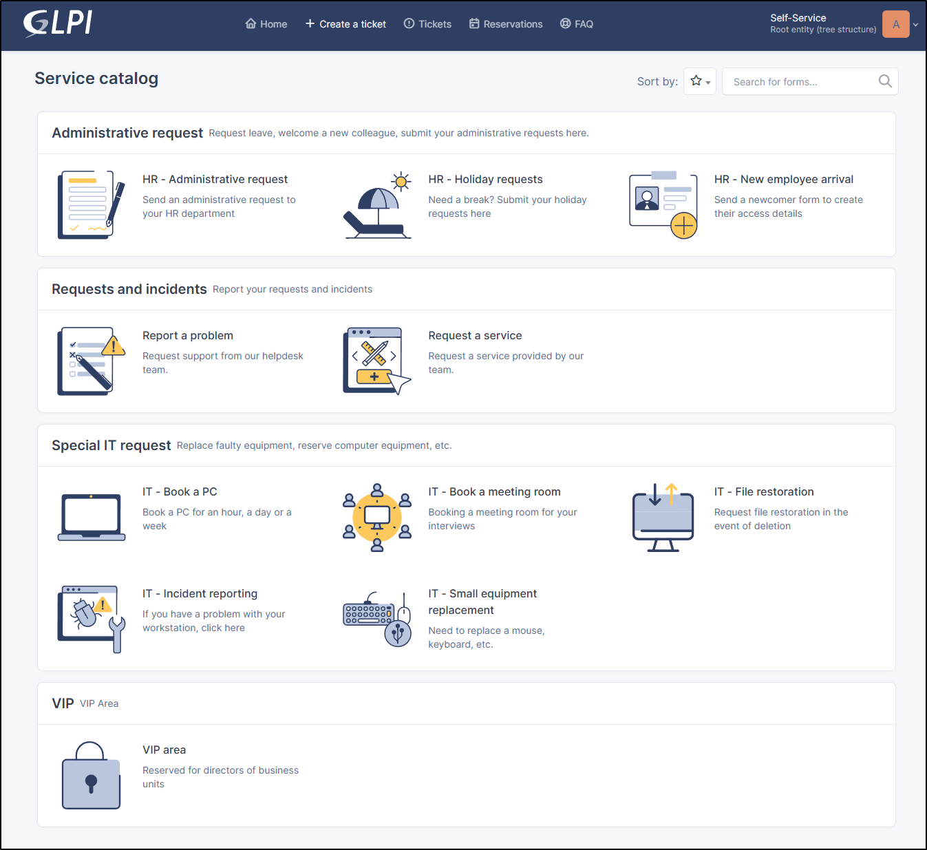Example of service catalog