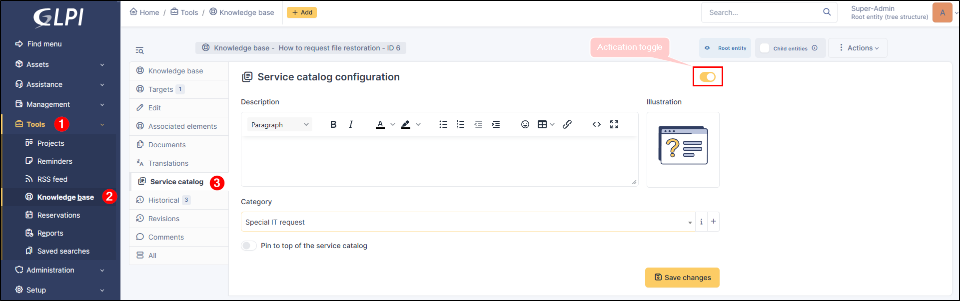 Service catalog form for KB