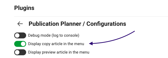 The new setting to display copy article in menu