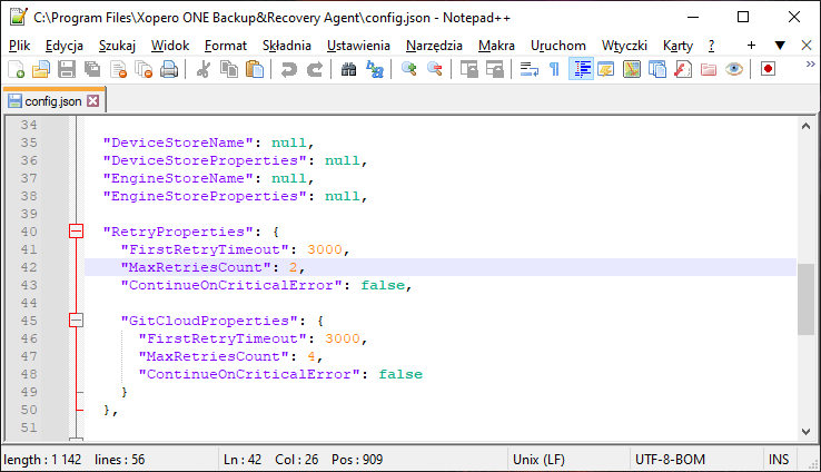 MaxRetriesCount config json