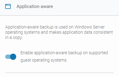 aplication aware snapshot settings