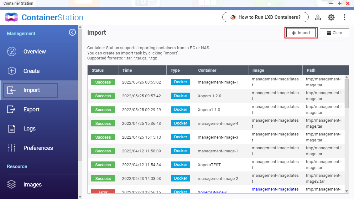 Importing the docker file