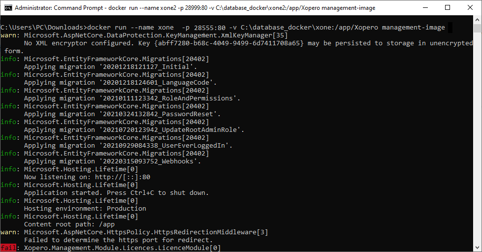 Running the container with the Xopero ONE Management Service within