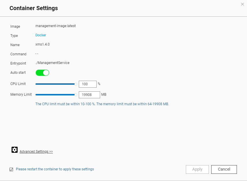 Container Settings in Container Station on QNAP NAS