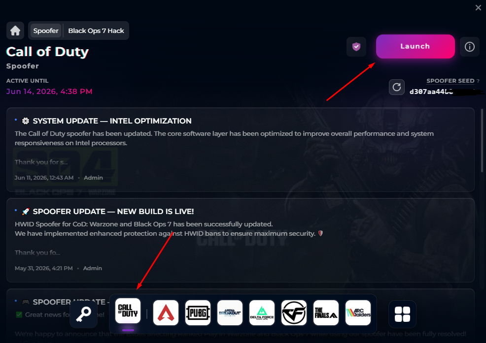 Launch page