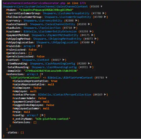 Figure 2 - This B2bPlatformContext shows a loggedin sales representative who has not yet logged in to a customer employee.