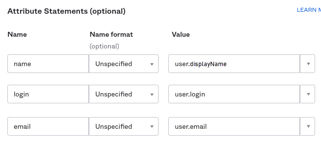 Attributes statement in Okta