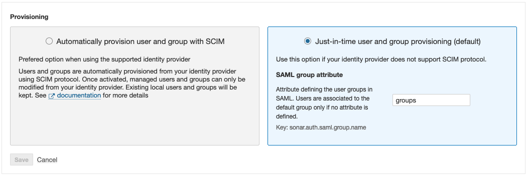 The just-in-time provisioning option is selected