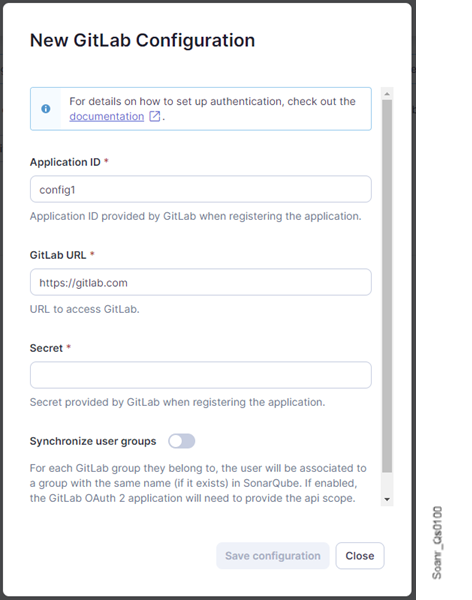 Create a new GitLab configuration record in SonarQube