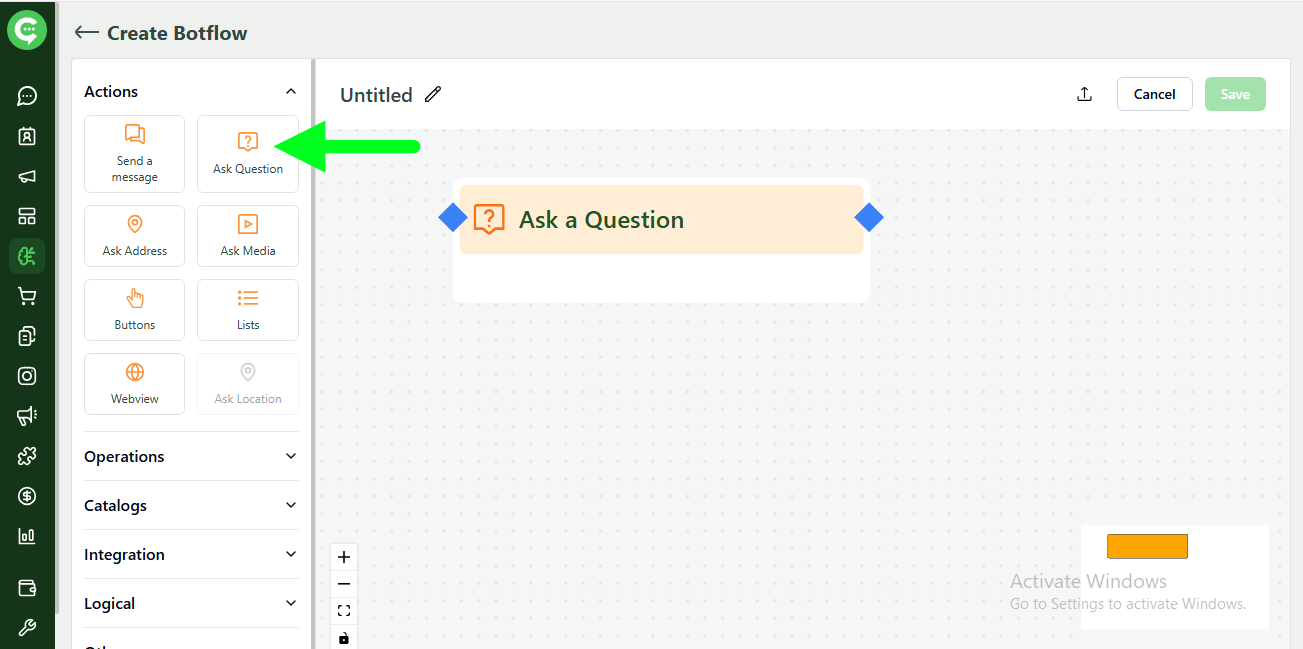Example customer message sent from a BotFlow action