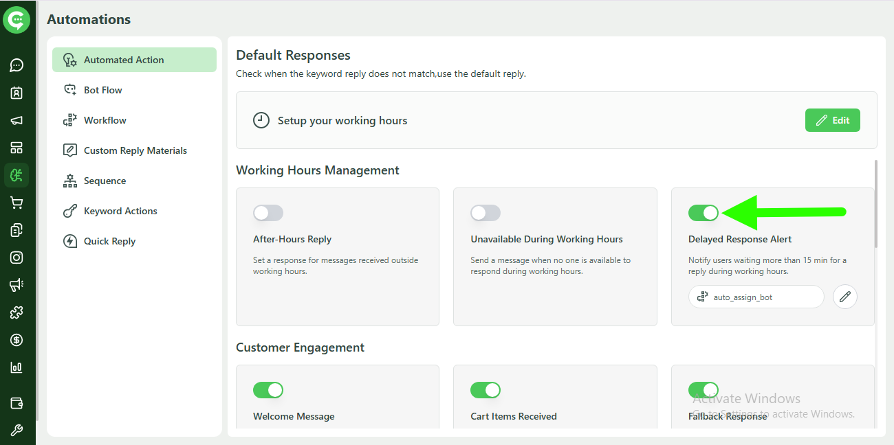 Delayed Response Alert option in Working Hours Management