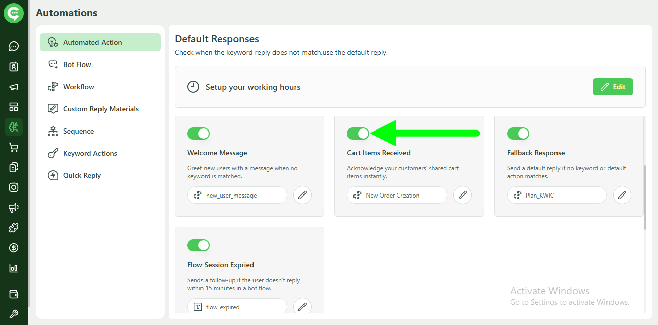 Cart Items Received option in Customer Engagement