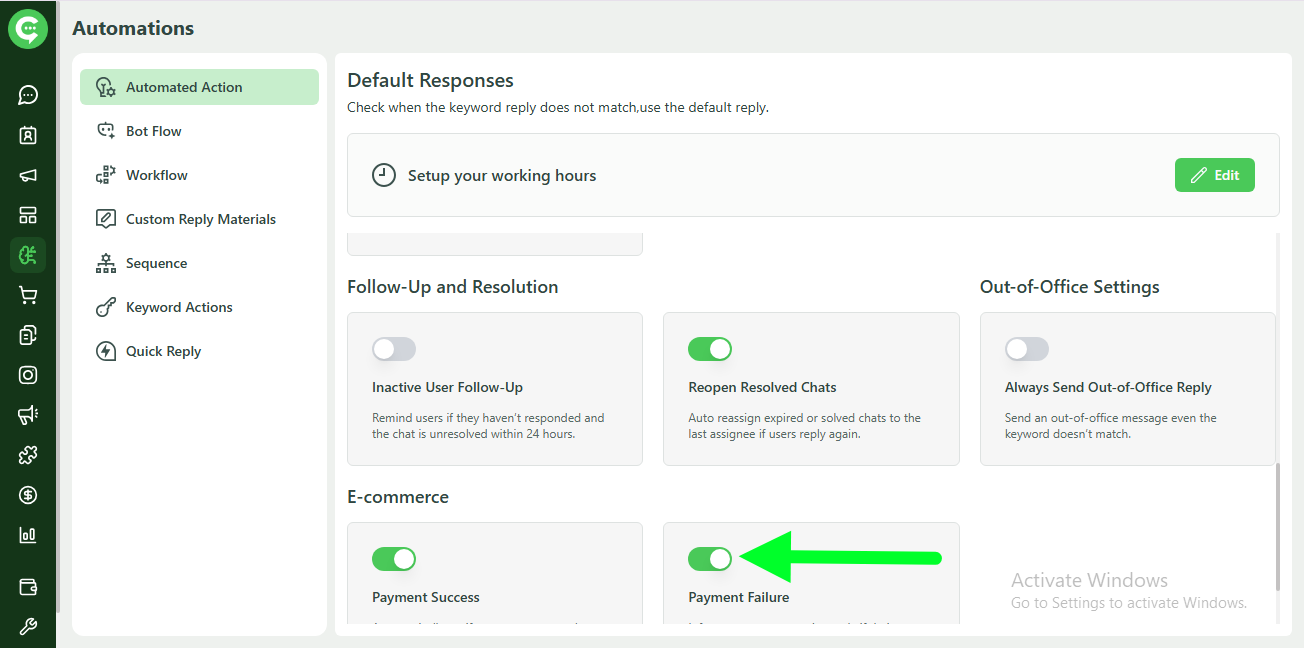 Payment Failure automation option in E-commerce