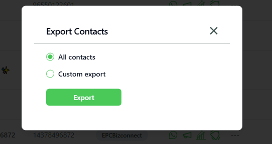 Export contacts and download file in KWIC