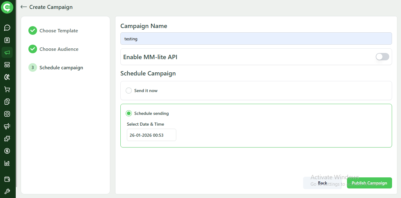 Publish WhatsApp campaign in KWIC