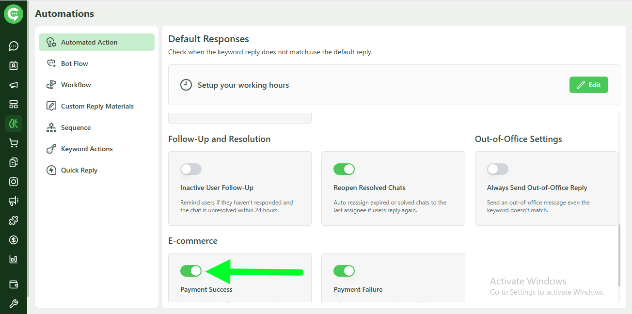 Payment Success automation option in E-commerce