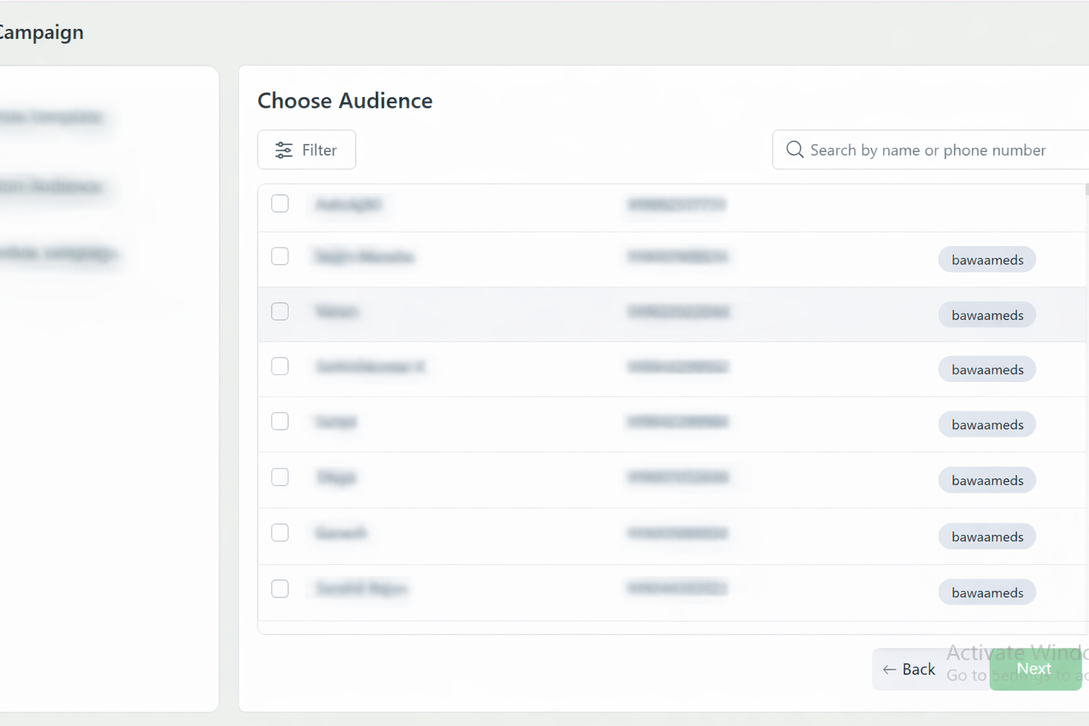 Preview WhatsApp message template before sending a campaign in KWIC