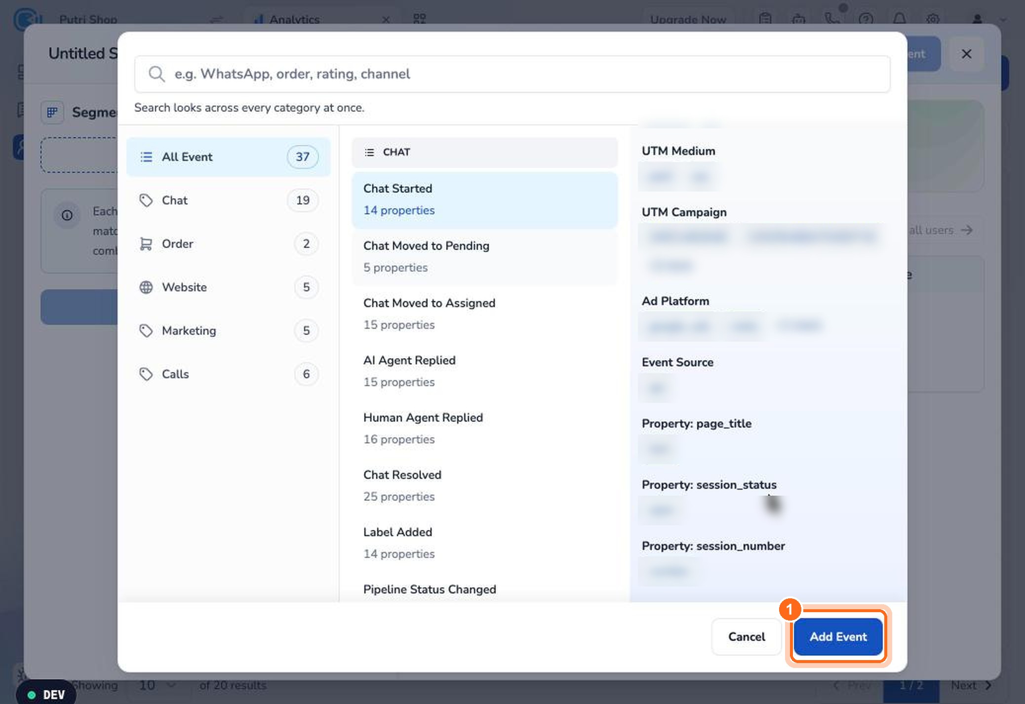 Figure 11. Click Add Event to add the event to the segment.