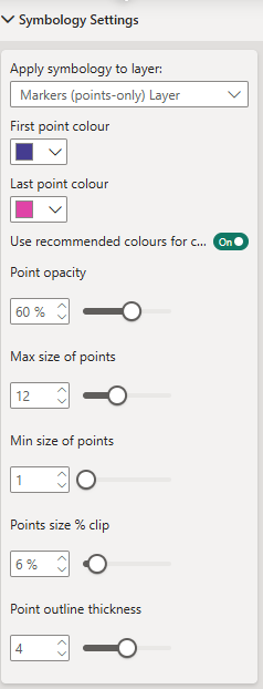Symbology settings pane showing styling settings for a Markers (points-only) Layer