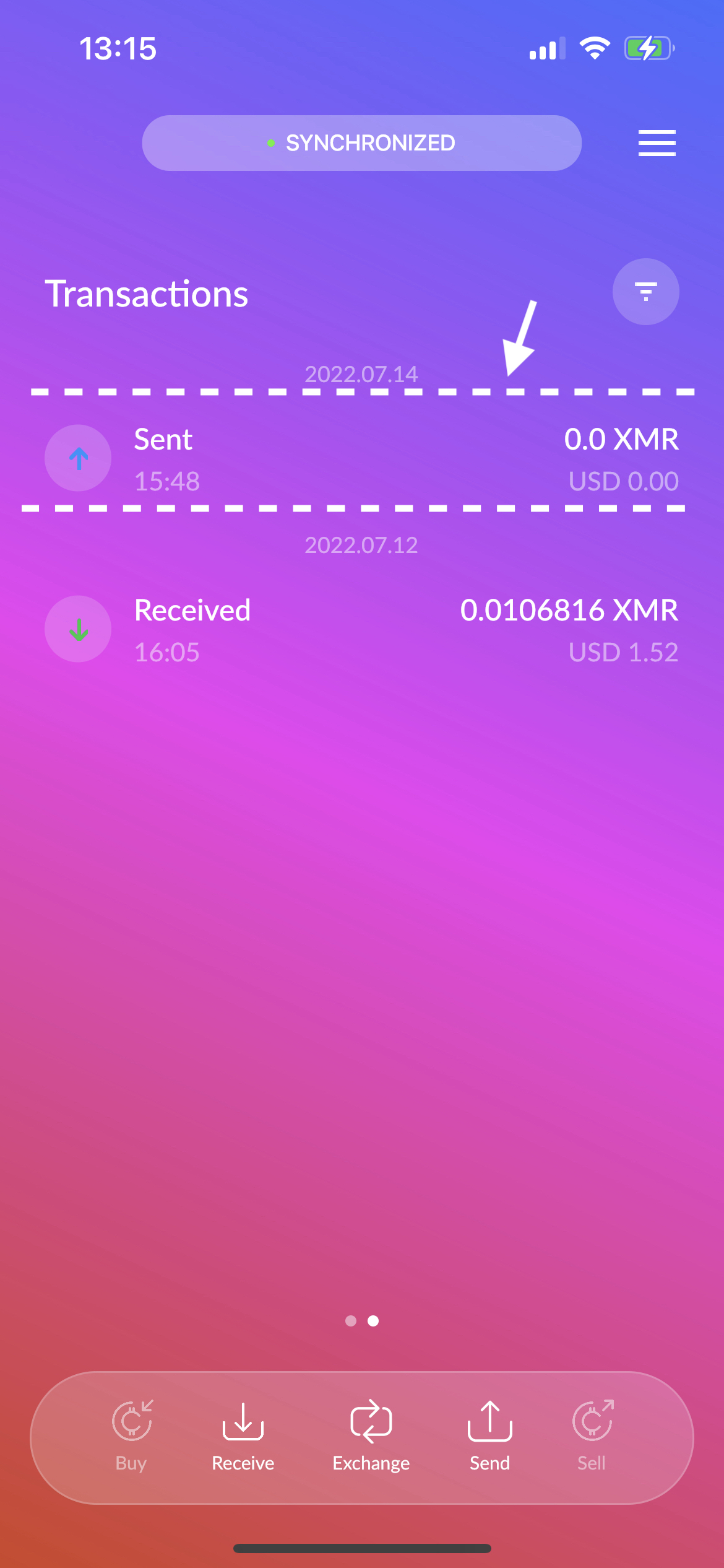 Sent transaction